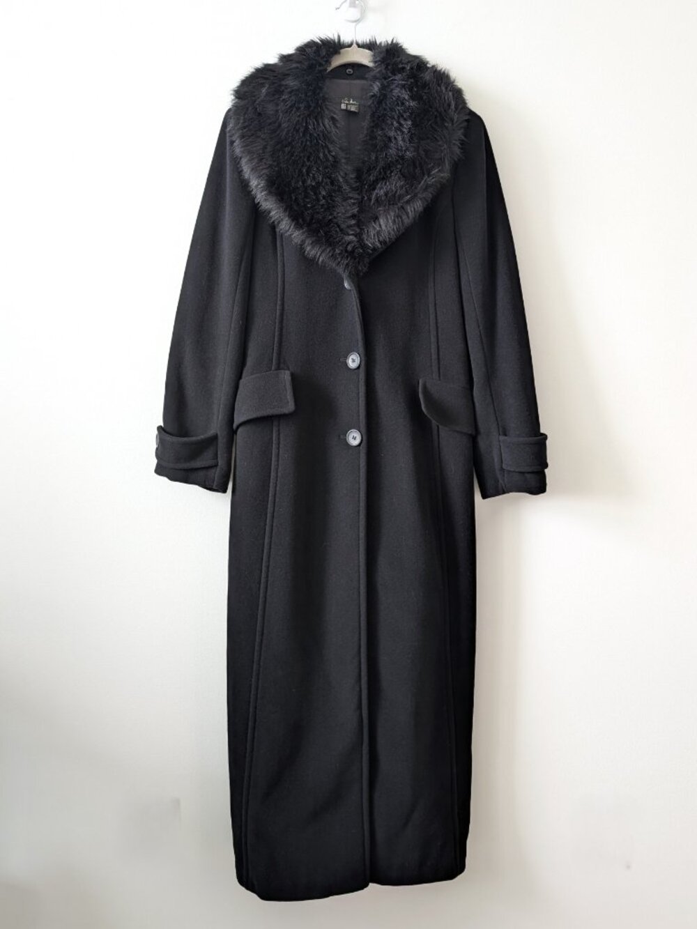 ZARA Basic Wool Maxi Coat with Faux Fur Collar | Medium